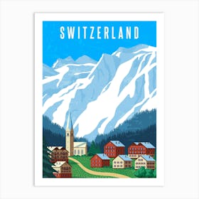 Switzerland, Alps — Retro travel minimalist poster Art Print