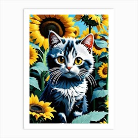 Sunflower Cat Art Print