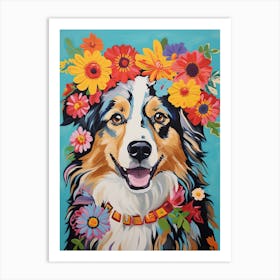 Australian Shepherd Portrait With A Flower Crown, Matisse Painting Style 3 Art Print