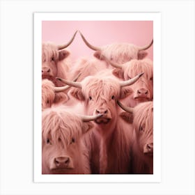 Heard Of Highland Cows Pink Realistic Photography 2 Art Print