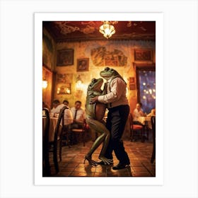 Two Frogs Engaged In A Passionate Tango Dance In An Authentic Argentine Restaurant Vibrant Painted Art Print