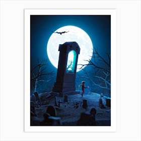 A Zombie Hand Breaking Through The Earth In A Dark Cemetery Fear Palpable In The Scarey Silhouette (4) Art Print