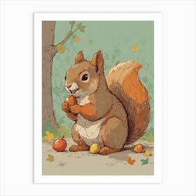 Squirrel Eats Apples Art Print