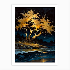 Tree By The Water Art Print