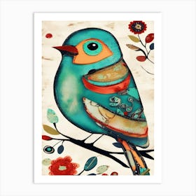 Beautiful, Colorful Bird On A Branch Art Print