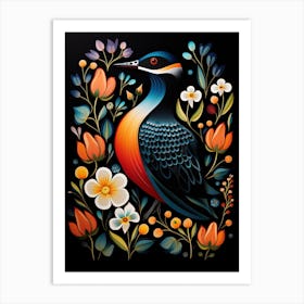 Folk Bird Illustration Loon 1 Art Print