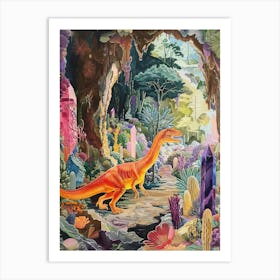 Colourful Dinosaur In A Crystal Cave 2 Art Print