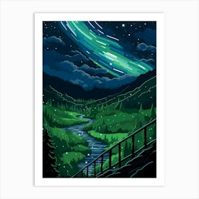 Landscape With Aurora Borealis Art Print