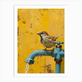 Sparrow On A Faucet 2 Poster