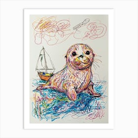 Seal With Sailboat Art Print