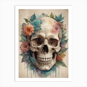 Floral Skull Vintage Painting (51) Art Print