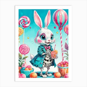Cute Skeleton Rabbit With Candies Painting (21) Art Print