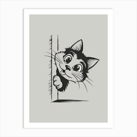 Cat Peeking Out Of The Corner Art Print