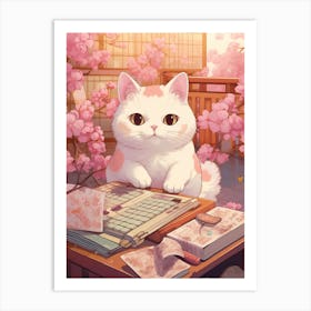 Kawaii Cat Drawings With Puzzles 2 Art Print