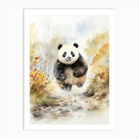 Panda Art Running Watercolour 3 Art Print