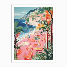 Positano, Amalfi Coast   Italy Beach Club Lido Watercolour 1 Art Print