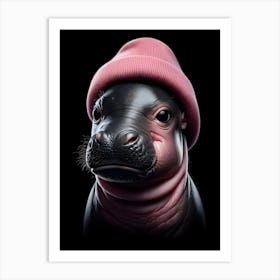 Baby Hippo in pink beanie hat 6 Art Print