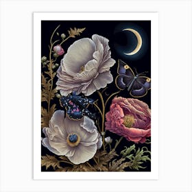 Anemone moon and moth Art Print