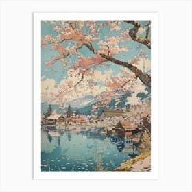 Fujikawaguchiko Japan 4 Retro Illustration Art Print