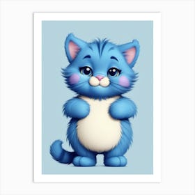 blue cute cat, pink cheeked cat Art Print