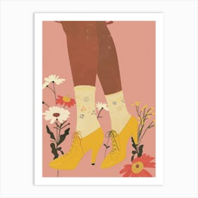 Woman Yellow Shoes With Flowers 1 Art Print
