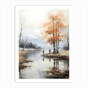 Two Men Fishing By A Lake Art Print