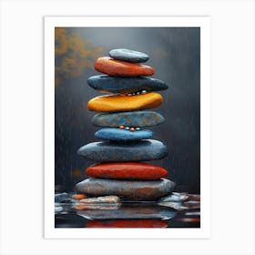 Stacked Rocks In The Rain Art Print