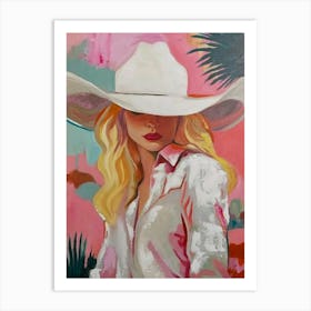 Cowgirl In White Hat Art Print