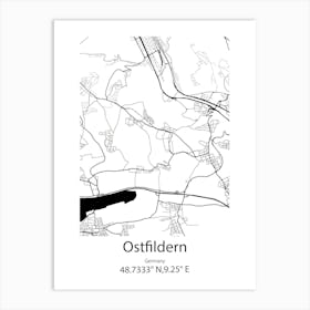 Ostfildern,Germany Minimalist Map Art Print