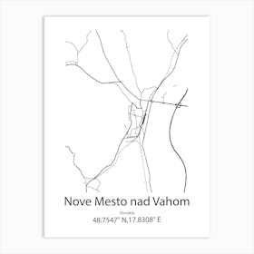 Nove Mesto Nad Vahom,Slovakia Minimalist Map Art Print