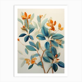 Blue And Orange Flowers Art Print