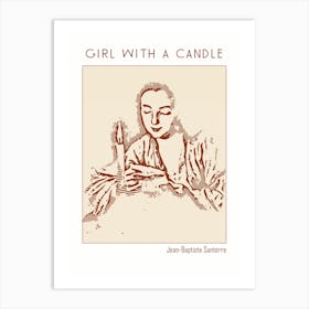 Line Art Minimalist – Girl With A Candle – Jean Baptiste Santerre – Classic Painting 1 Art Print