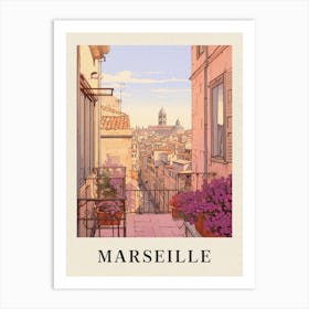 Marseille France 4 Vintage Pink Travel Illustration Poster Art Print