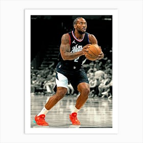 Kawhi Leonard Of The La Clippers Brings The Ball Up Court Against The Charlotte Hornets Art Print