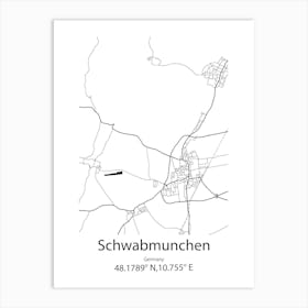 Schwabmunchen,Germany Minimalist Map Art Print