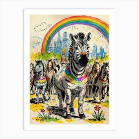 Rainbow Zebras 1 Art Print