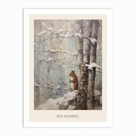 Vintage Winter Animal Painting Poster Red Squirrel 1 Art Print