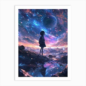 Girl Looking At The Stars 1 Art Print