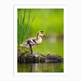 Baby Duckling White And Yellow With A Fluffy Head Perching Precariously On The Edge Of A Crystal Art Print