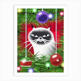 Cat and the Christmas Tree Art Print