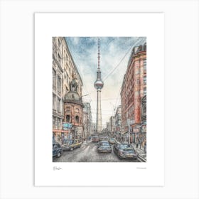 Berlin Germany Pencil Sketch 3 Watercolour Travel Poster Art Print