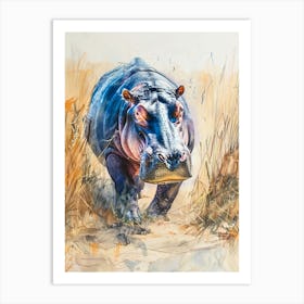 Hippopotamus Pastel Watercolour 3 Poster