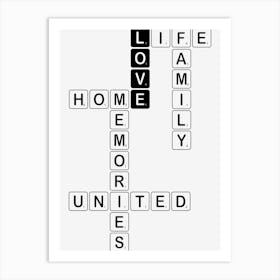 Love, Life, Family, Home, Memories, United Scrabble Art Print