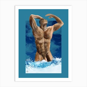 Splashman - digital collage male nude homoerotic gay art man adult mature explicit vertical bedroom Art Print