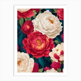 Peony Seamless Pattern Art Print