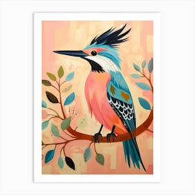 Pink Scandi Kingfisher 2 Art Print