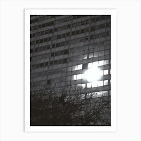 Police Searchlight on an Office Block in East London Art Print