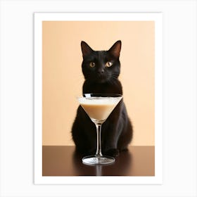 Black Cat With Martini Art Print