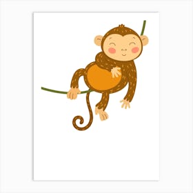 Monkey On A Tree Vector Illustration Art Print