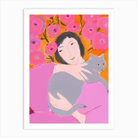 Woman With A Cat 1 Art Print